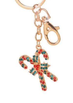 Keyring - Christmas Candy Cane Green and Red Bling