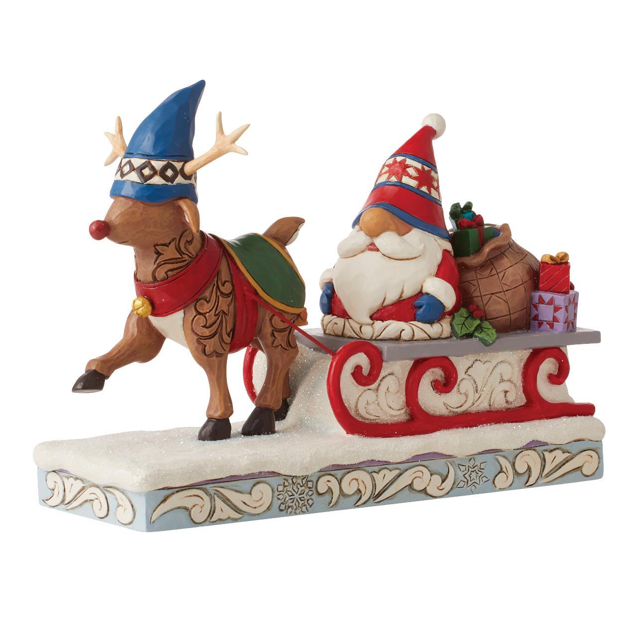 Reindeer Pulling Gnome on Sled - JS