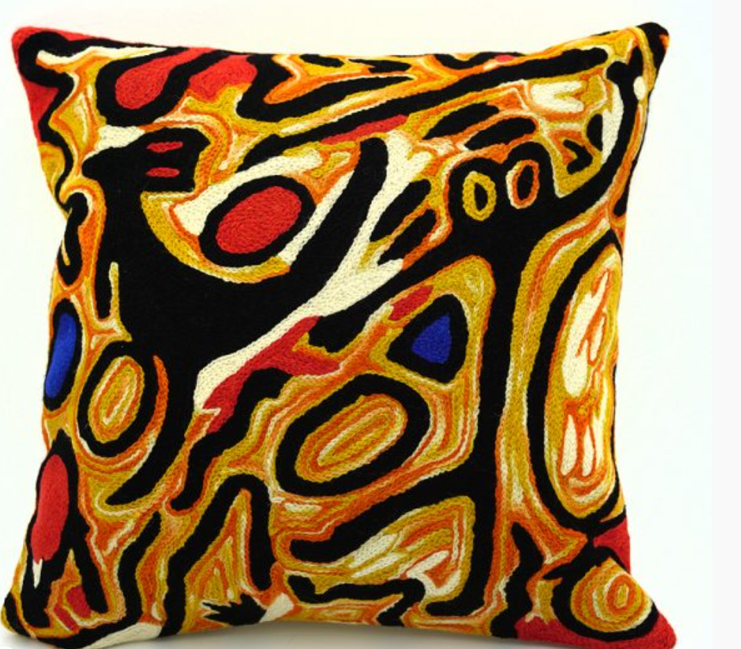 Cushion (40cm) -Chain-Stitched Hand-Dyed Wool - Kangaroo (Artist: Varcoe)
