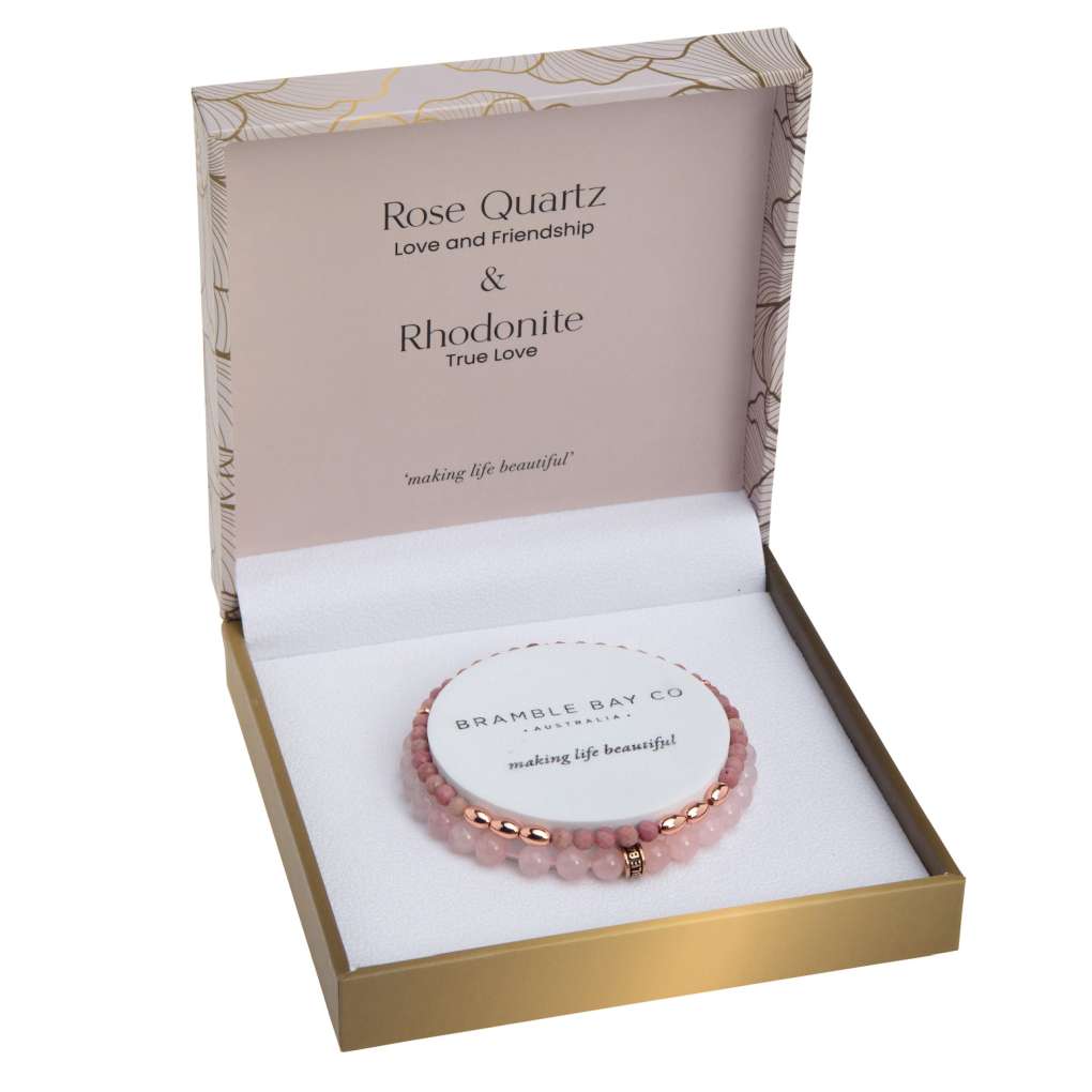 Duo Bracelet - Rose Quartz and Rhodonite (Rose Gold)