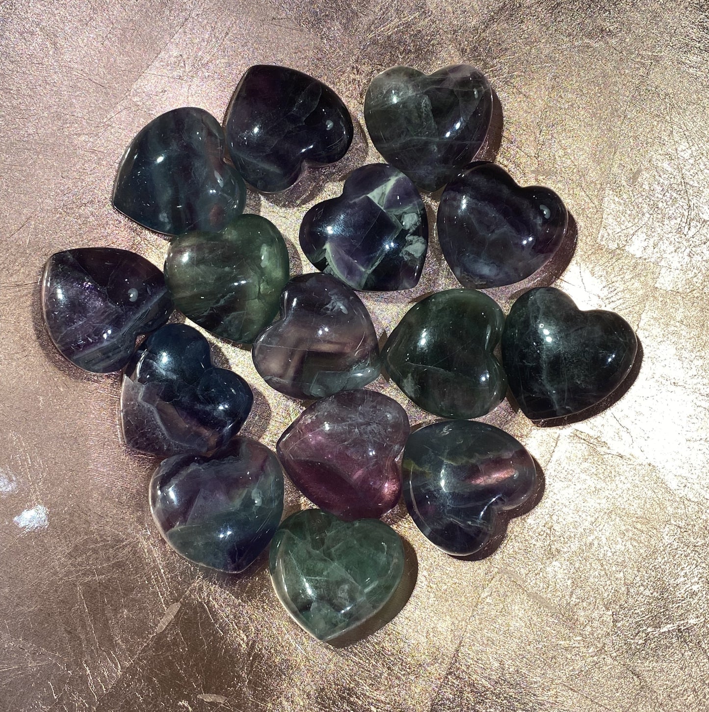 Rainbow Fluorite Crystal Hearts
