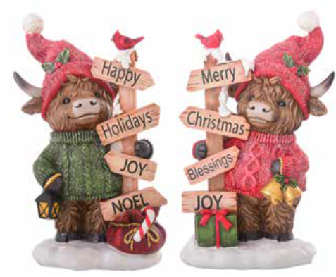 Christmas Highland Cow with Sign