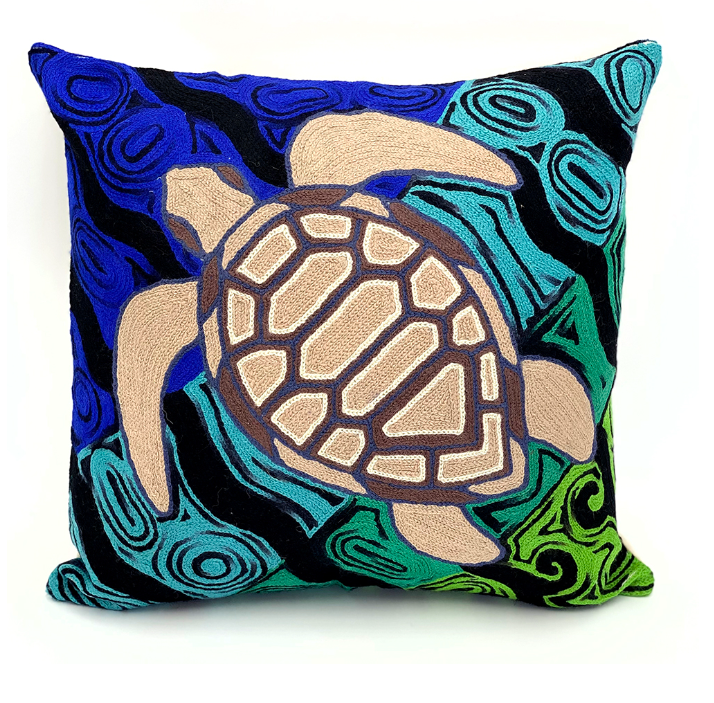 Cushion (40cm) - Chain Stitched Hand Dyed Wool (Artist: Rioli)