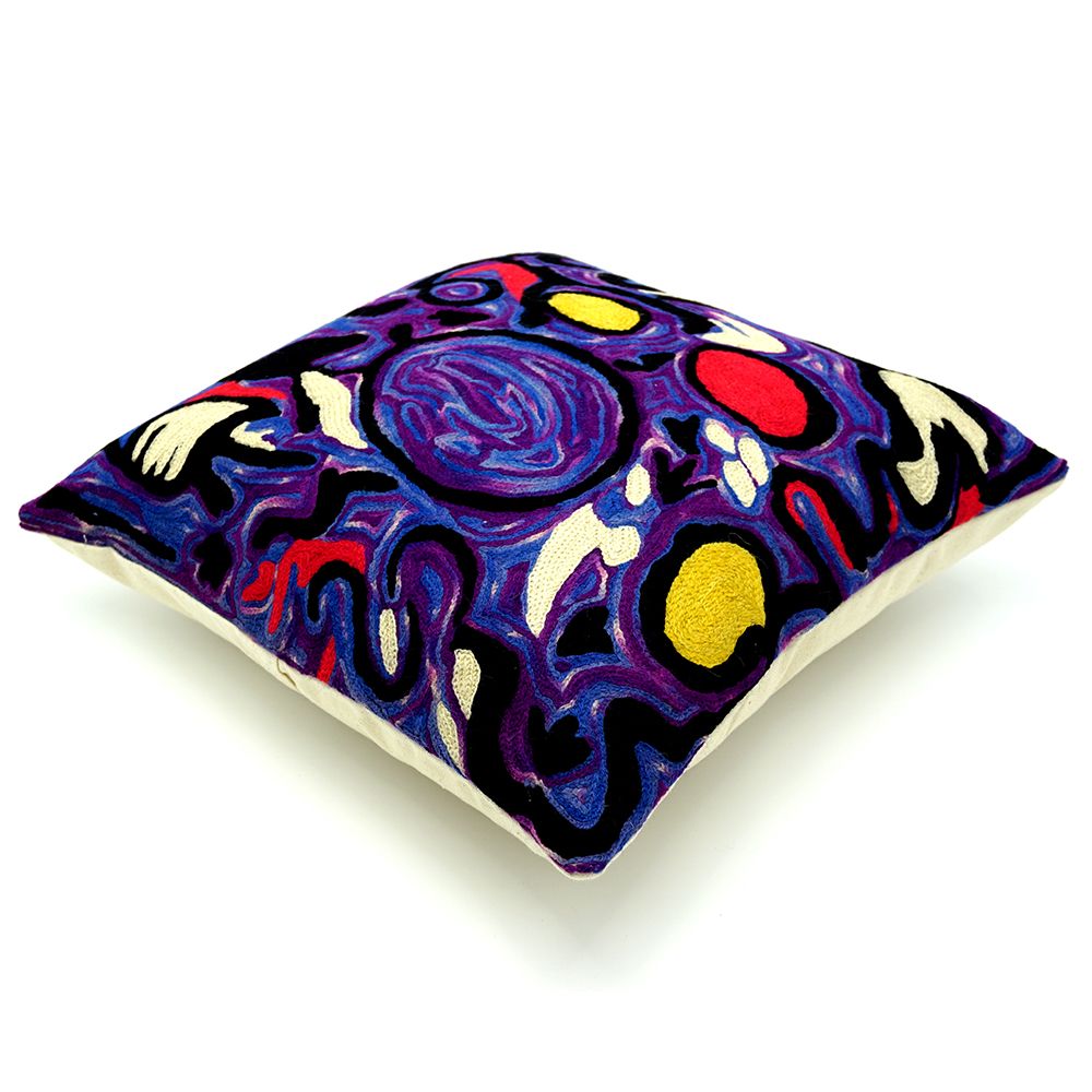 Cushion (40cm) - Chain-Stitched Hand-Dyed Wool- Purple (Artist: Cedric Varcoe)
