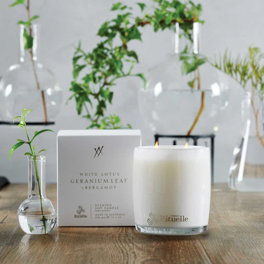 Candle - White Lotus - Geranium Leaf Bergamot - 400gm