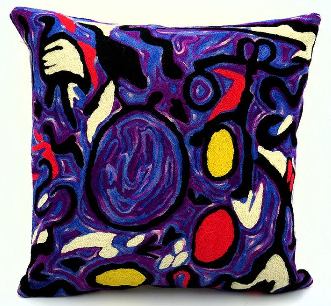 Cushion (40cm) - Chain-Stitched Hand-Dyed Wool- Purple (Artist: Cedric Varcoe)