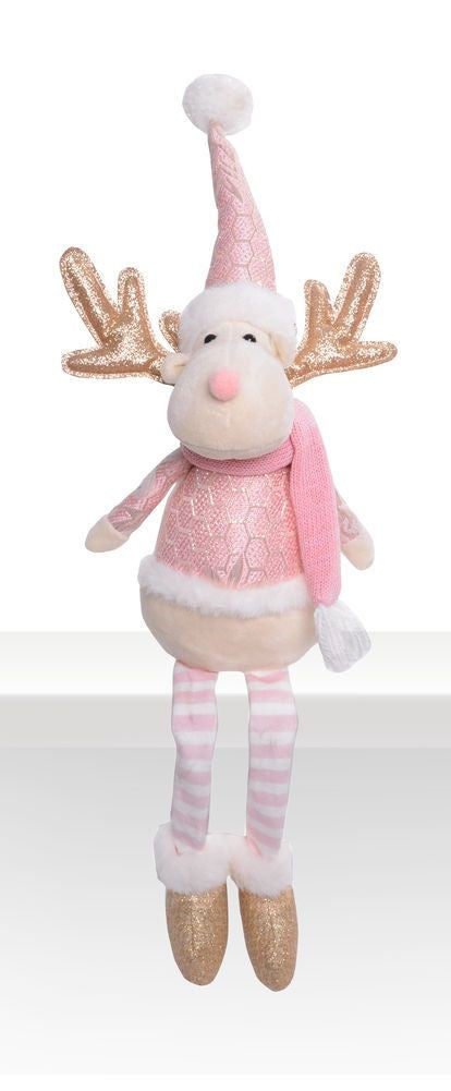 Glitter Reindeer Dangly Legs - Pink