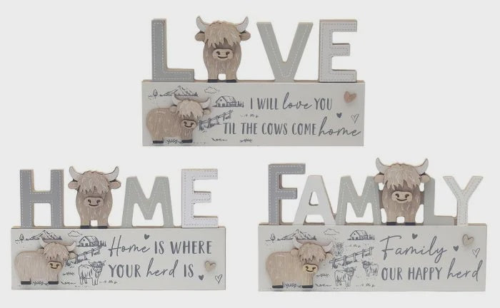Highland Cow Plaques – Love, Home & Family Series