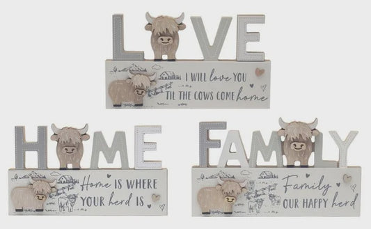 Highland Cow Plaques – Love, Home & Family Series