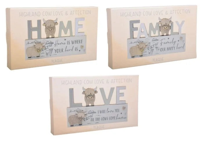 Highland Cow Plaques – Love, Home & Family Series