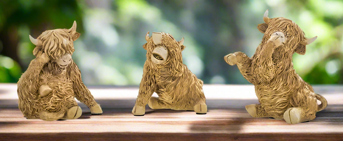 Highlands Cow - Hear See Speak No Evil Set of 3