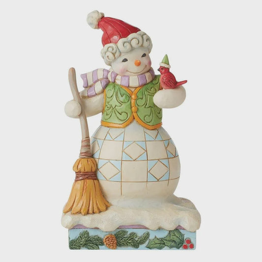Snowman with Cardinal and Broom - JS