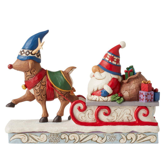 Reindeer Pulling Gnome on Sled - JS