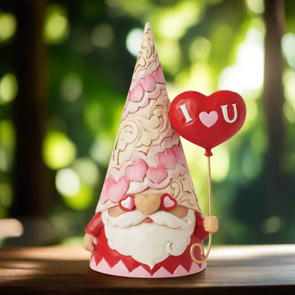 Gnome Holidng Heart Balloon, Filled with Love