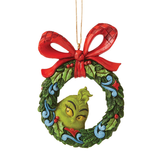 Hanging Ornament - Grinch with Wreath -JS