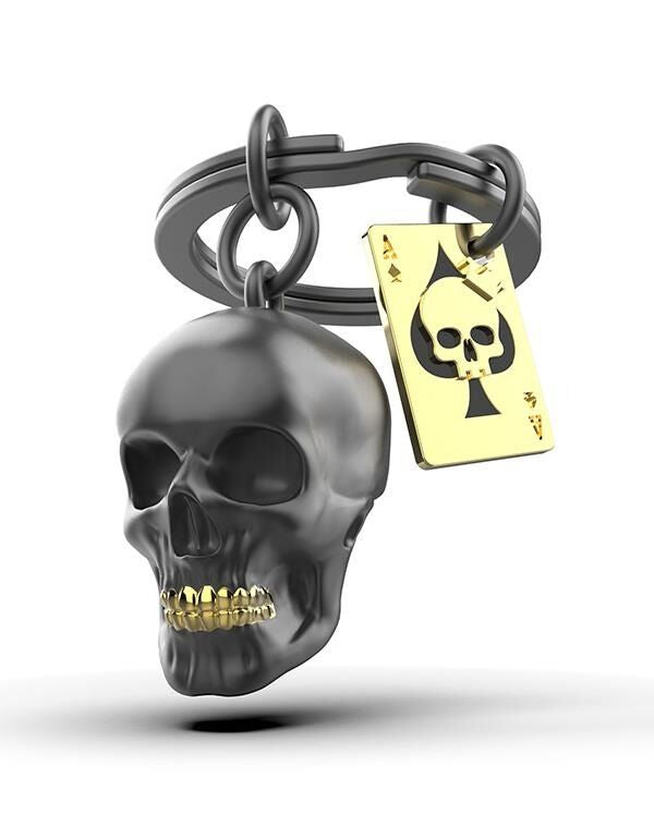 Keychain Black Skull & Playing Card