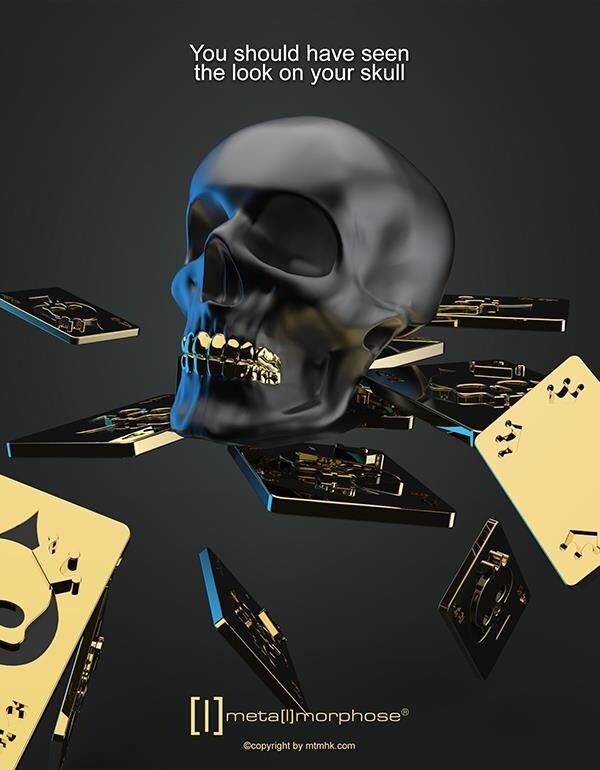 Keychain Black Skull & Playing Card