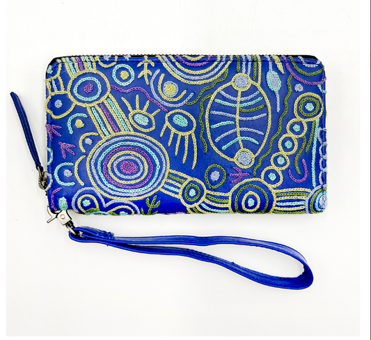 Purse - Embroidered Blue Large 19.5cm x 10.5cm