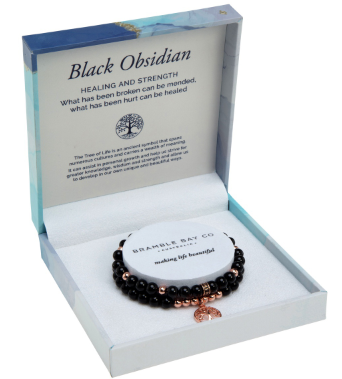 Duo Bracelet Set-Black Obsidian Rose Gold