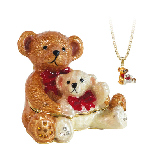 Hidden Treasures Trinket Box - Teddy Bears With Necklace