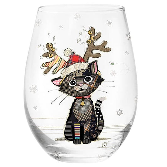 Christmas Kitty Stemless Glass - Bug Art