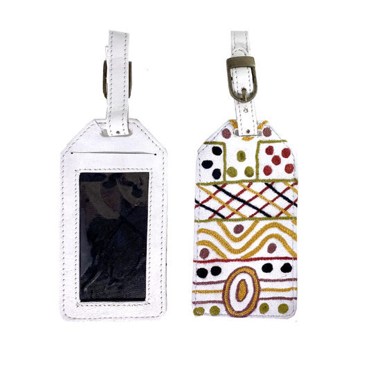 First Nations White Leather Luggage Embroidered Tag