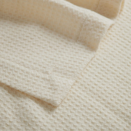 Nursery Blanket - Merino Wool - Waffle (Natural Chain Stitched Cot)